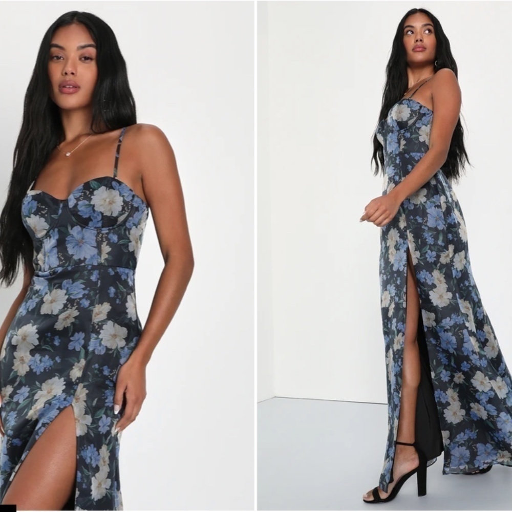 LULUS Bustier Sexy Floral Prom Wedding Chic Elegant Maxi Dress - Picture 1 of 4